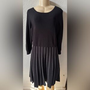 LOFT Black Ribbed Knit dress long fit flare elegant classy party midi